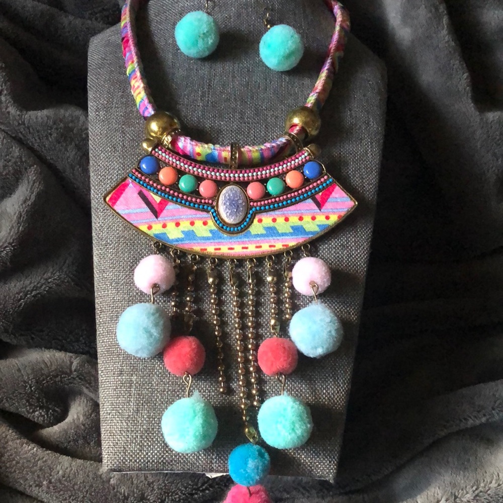 Cute colorful unique necklace and earrings.